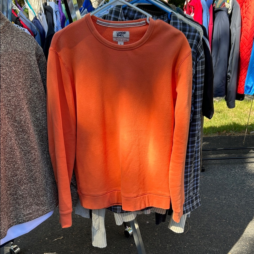 Lands' End Men's Bright Orange Crewneck Sweater